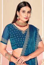 Load image into Gallery viewer, Blue Satin Silk Saree With Blouse
