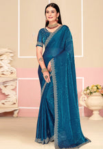 Load image into Gallery viewer, Blue Satin Silk Saree With Blouse
