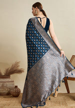 Load image into Gallery viewer, Blue Satin Silk Saree With Blouse
