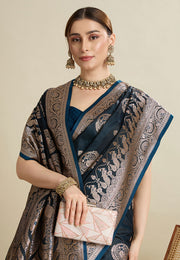 Blue Satin Silk Saree With Blouse