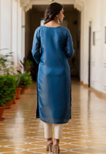 Load image into Gallery viewer, Blue Shimmer Long Kurti
