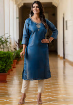 Load image into Gallery viewer, Blue Shimmer Long Kurti
