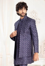 Load image into Gallery viewer, Blue Silk Jacket Style Sherwani
