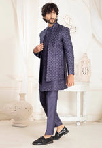 Load image into Gallery viewer, Blue Silk Jacket Style Sherwani
