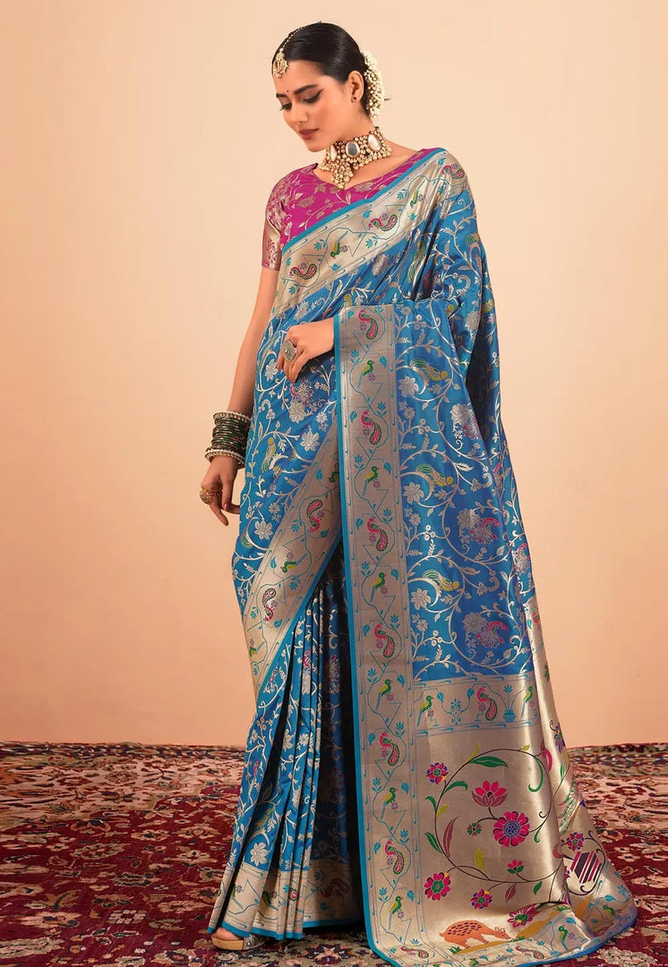 Blue Silk Paithani Saree