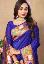 Load image into Gallery viewer, Blue Silk Paithani Saree
