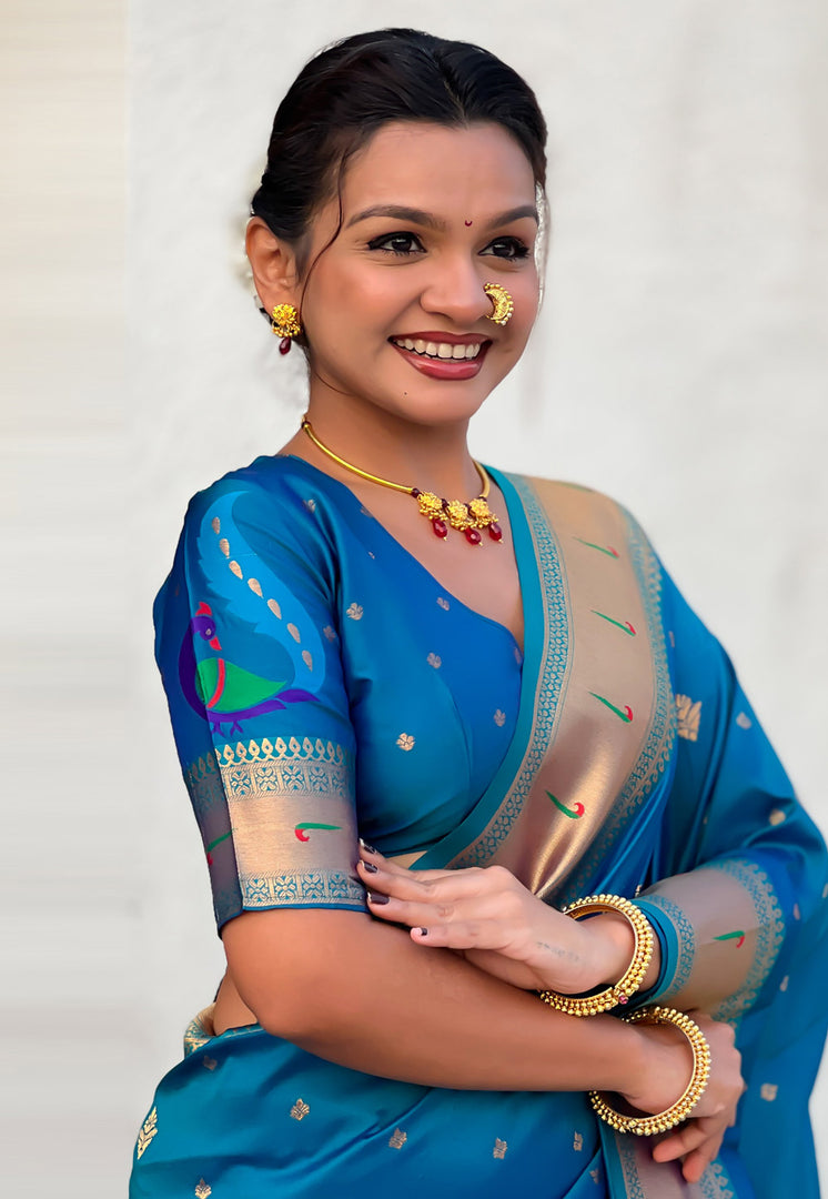 Blue Silk Paithani Saree