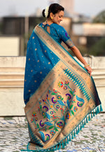 Load image into Gallery viewer, Blue Silk Paithani Saree