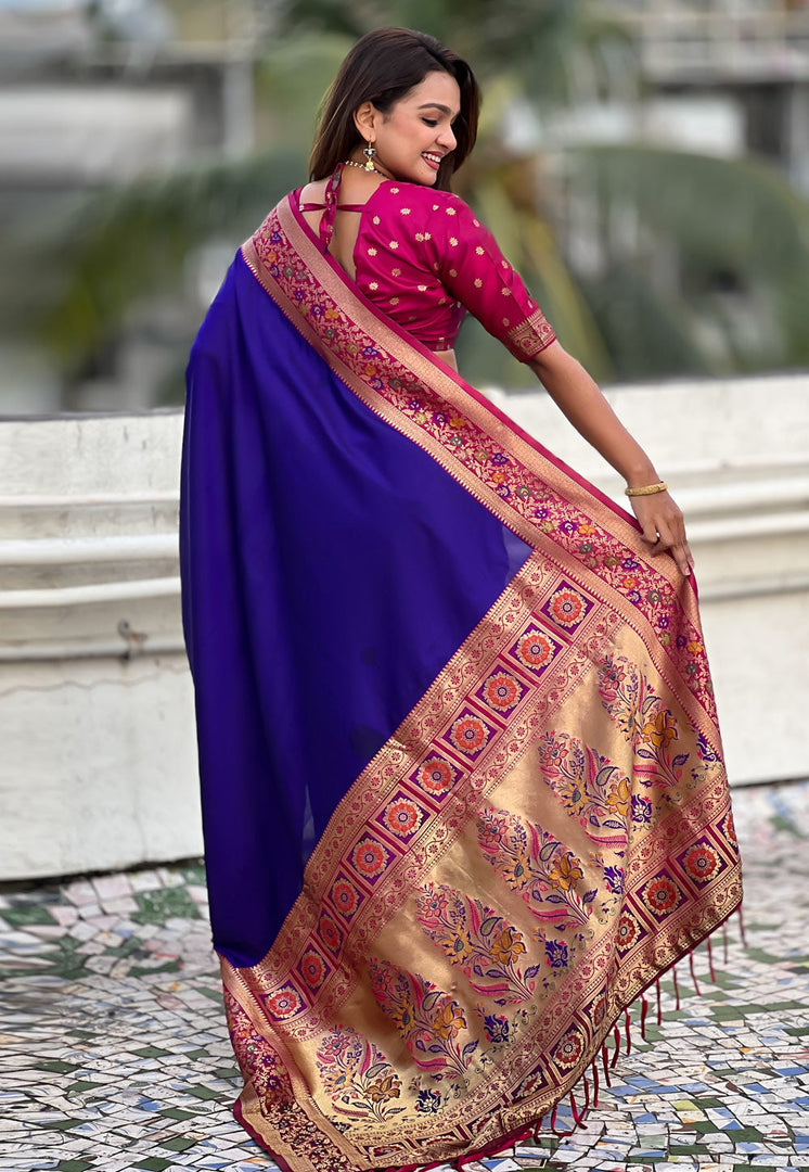Blue Silk Paithani Saree