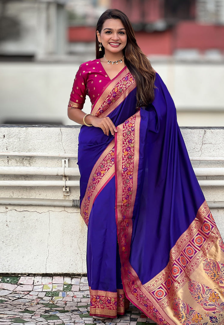 Blue Silk Paithani Saree
