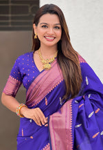 Load image into Gallery viewer, Blue Silk Paithani Saree