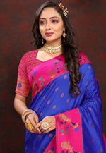 Load image into Gallery viewer, Blue Silk Paithani Saree
