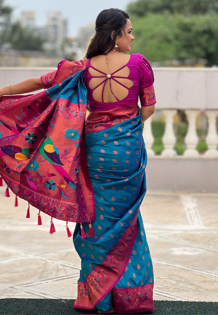 Blue Silk Paithani Saree