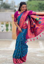 Load image into Gallery viewer, Blue Silk Paithani Saree
