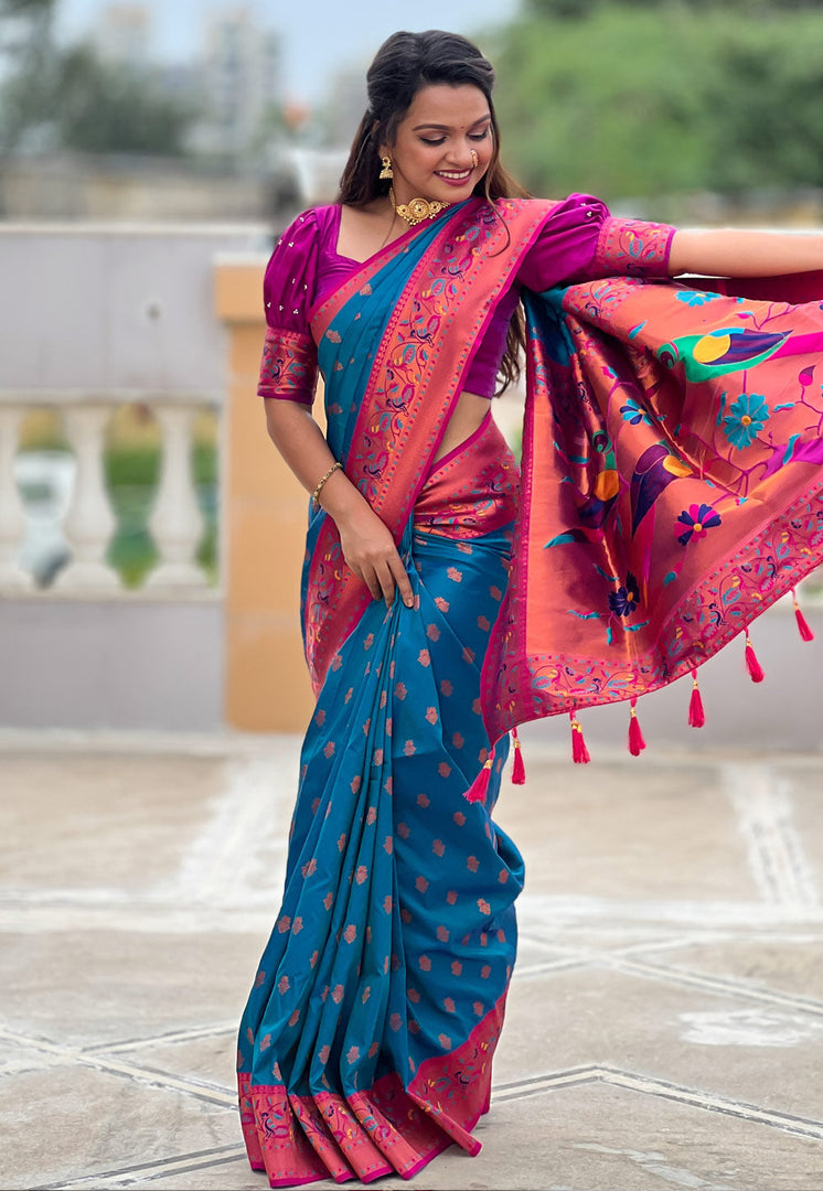 Blue Silk Paithani Saree