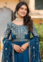 Load image into Gallery viewer, Blue Silk Readymade Anarkali Suit
