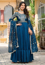Load image into Gallery viewer, Blue Silk Readymade Anarkali Suit
