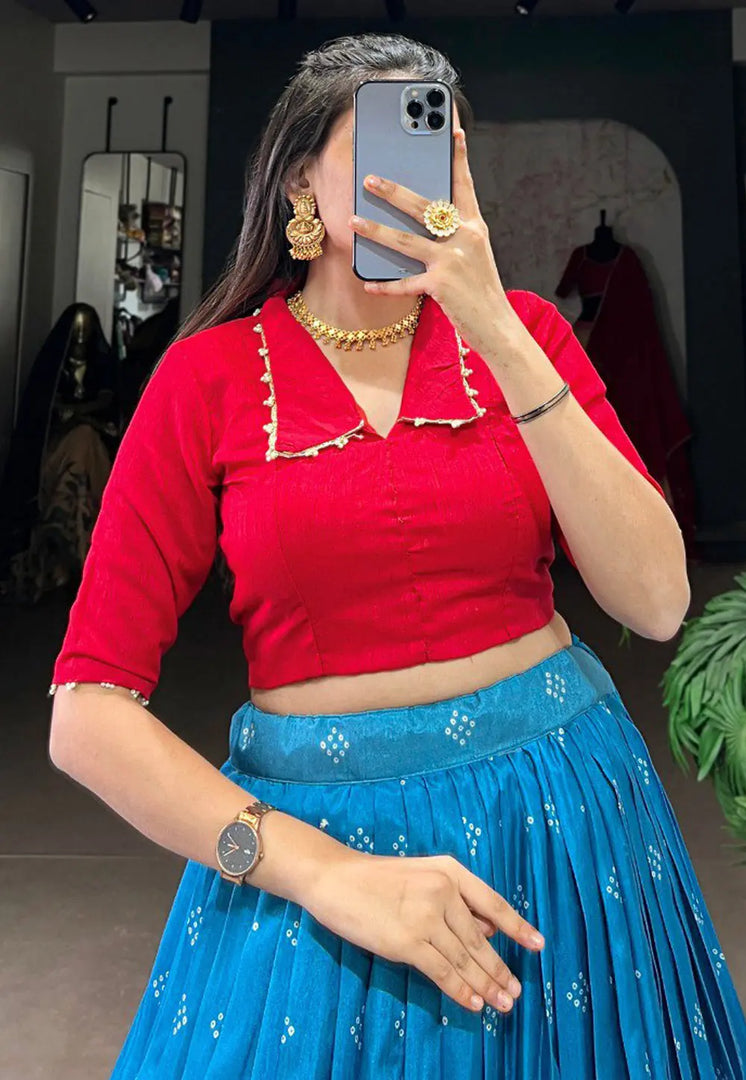 Blue Silk Readymade Circular Lehenga Choli