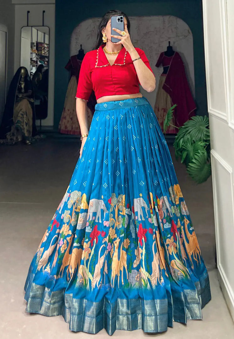 Blue Silk Readymade Circular Lehenga Choli