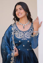 Load image into Gallery viewer, Blue Silk Readymade Long Anarkali Suit

