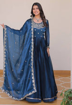 Load image into Gallery viewer, Blue Silk Readymade Long Anarkali Suit
