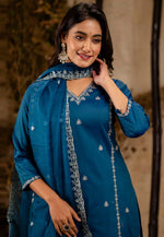 Load image into Gallery viewer, Blue Silk Readymade Pakistani Suit
