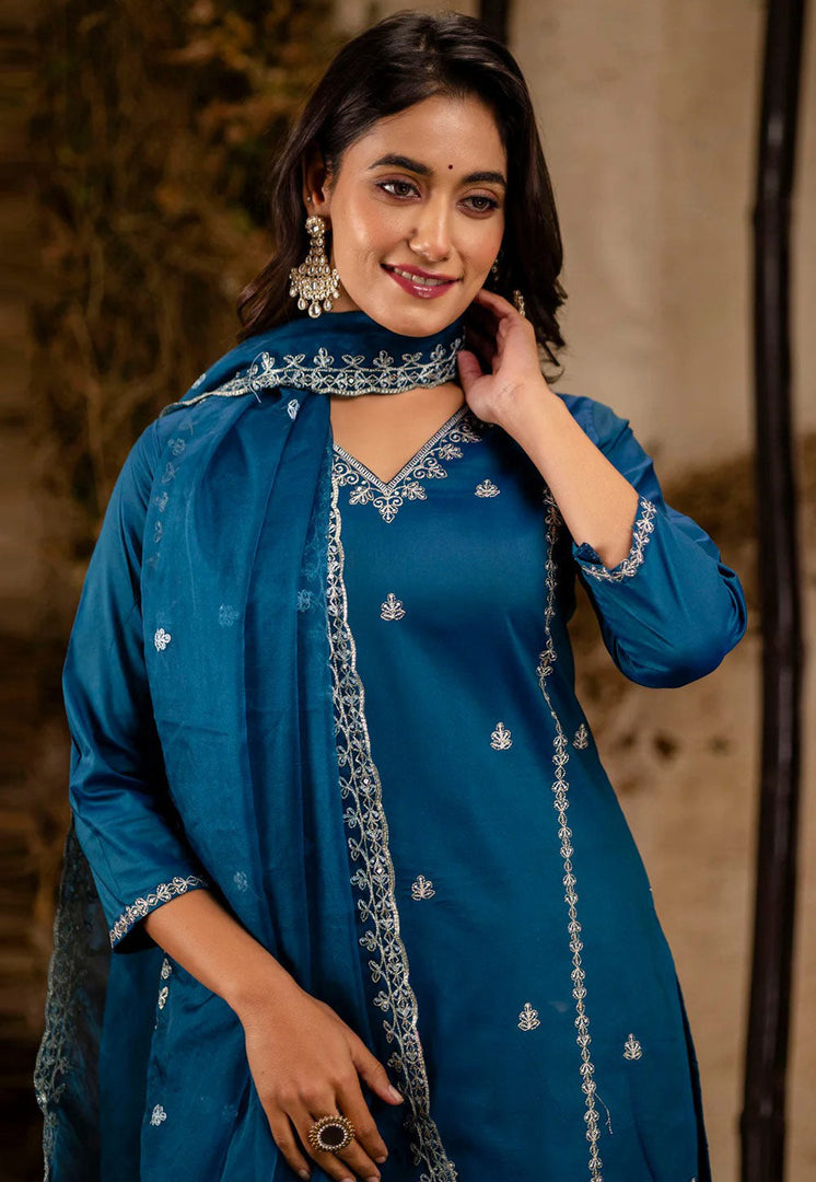 Blue Silk Readymade Pakistani Suit