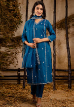 Load image into Gallery viewer, Blue Silk Readymade Pakistani Suit
