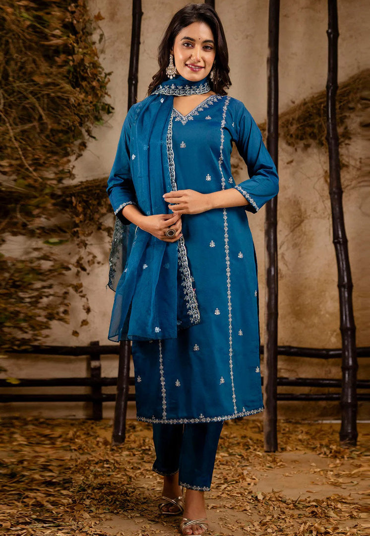Blue Silk Readymade Pakistani Suit