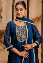 Load image into Gallery viewer, Blue Silk Readymade Pakistani Suit
