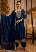 Load image into Gallery viewer, Blue Silk Readymade Pakistani Suit
