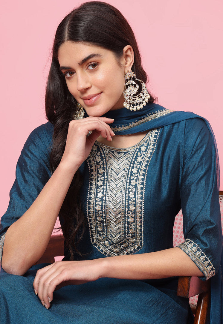 Blue Silk Readymade Pakistani Suit