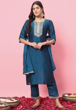 Load image into Gallery viewer, Blue Silk Readymade Pakistani Suit
