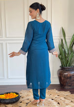 Load image into Gallery viewer, Blue Silk Readymade Pant Style Suit
