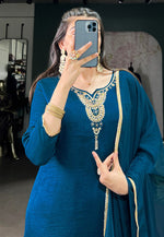 Load image into Gallery viewer, Blue Silk Readymade Pant Style Suit
