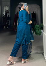 Load image into Gallery viewer, Blue Silk Readymade Pant Style Suit
