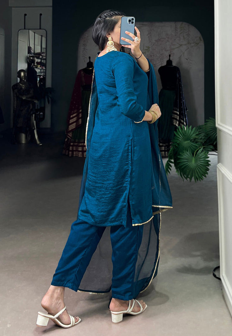 Blue Silk Readymade Pant Style Suit