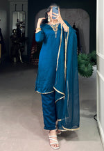 Load image into Gallery viewer, Blue Silk Readymade Pant Style Suit
