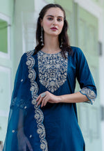 Load image into Gallery viewer, Blue Silk Readymade Pant Style Suit
