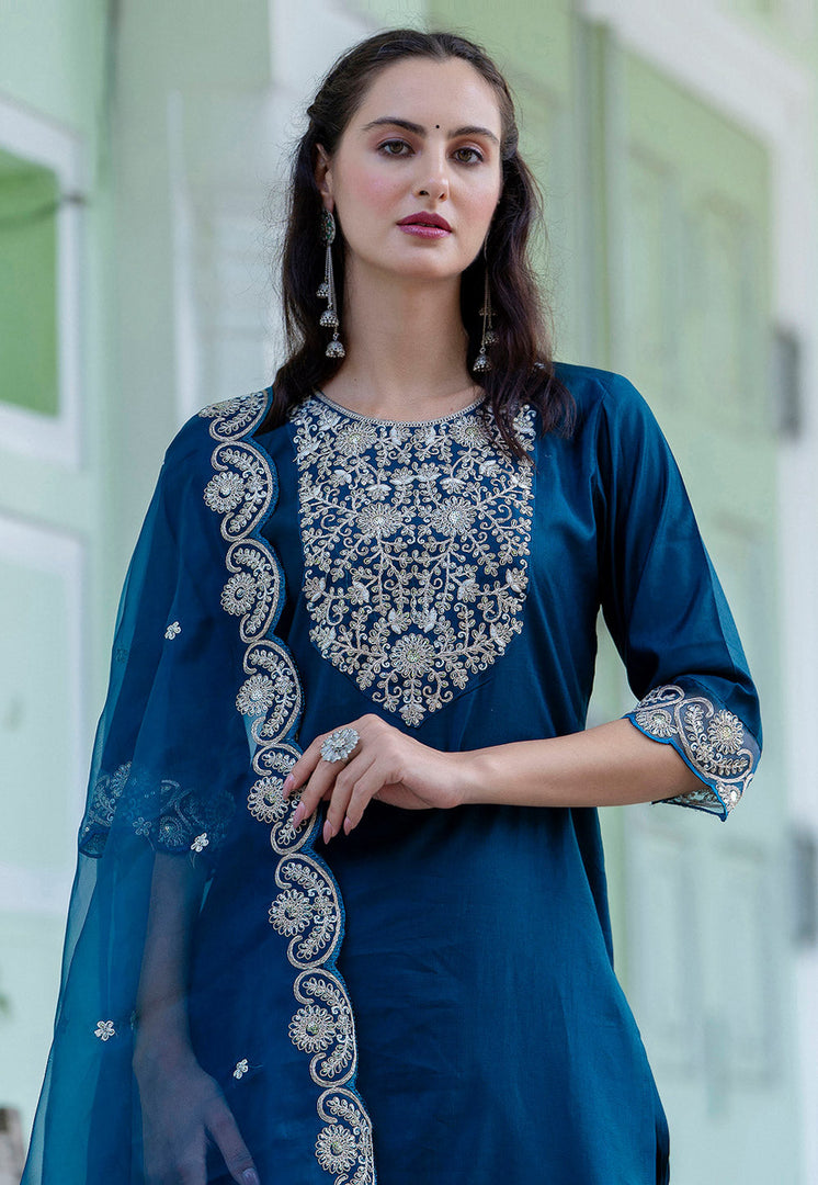Blue Silk Readymade Pant Style Suit