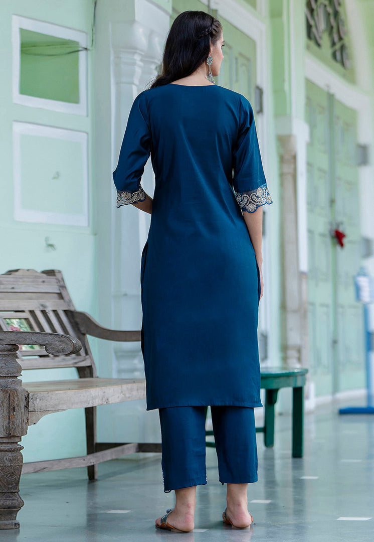 Blue Silk Readymade Pant Style Suit