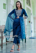 Load image into Gallery viewer, Blue Silk Readymade Pant Style Suit
