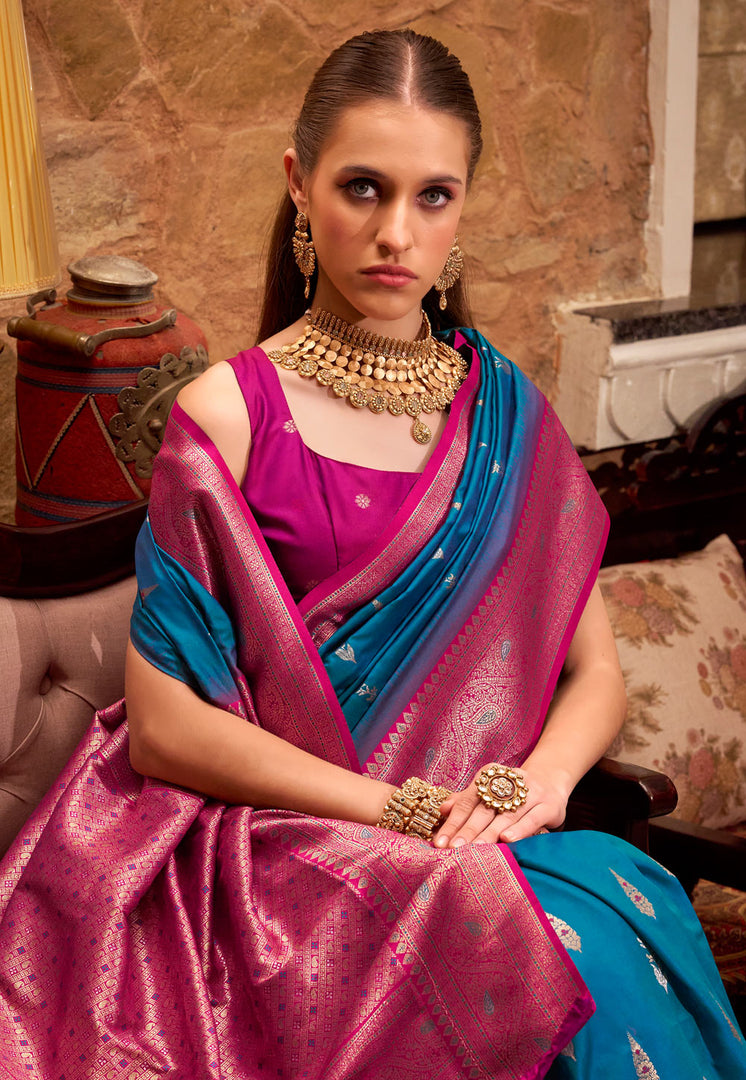 Blue Silk Saree With Blouse
