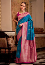 Load image into Gallery viewer, Blue Silk Saree With Blouse
