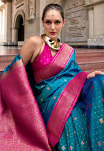 Load image into Gallery viewer, Blue Silk Saree With Blouse
