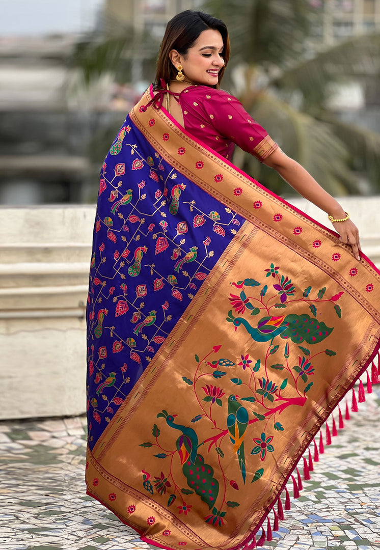 Blue Silk Saree With Blouse