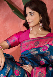 Blue Silk Saree With Blouse