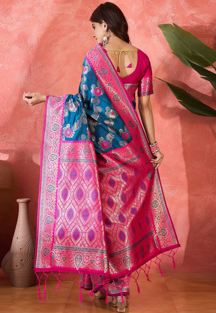 Blue Silk Saree With Blouse