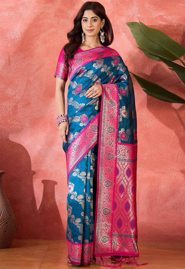 Blue Silk Saree With Blouse