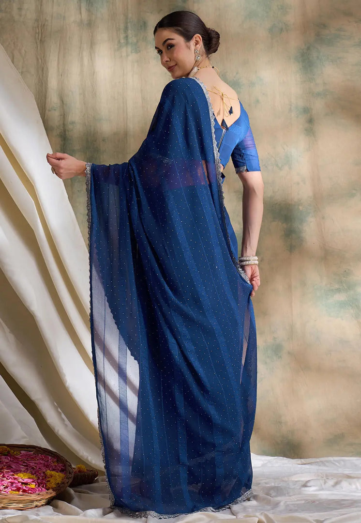 Blue Silk Saree With Blouse